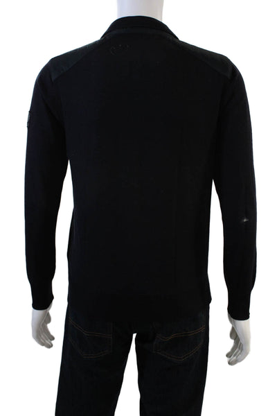 Belstaff Mens Full Zipper Turtleneck Sweater Dark Navy Blue Wool Size Medium