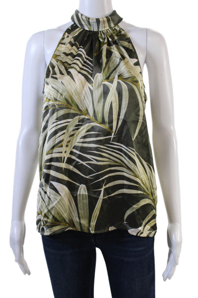 Rachel Zoe Womens Floral Halter Wrap Neck Sleeveless Blouse Top Green Size S