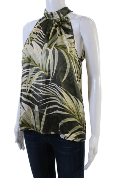 Rachel Zoe Womens Floral Halter Wrap Neck Sleeveless Blouse Top Green Size S