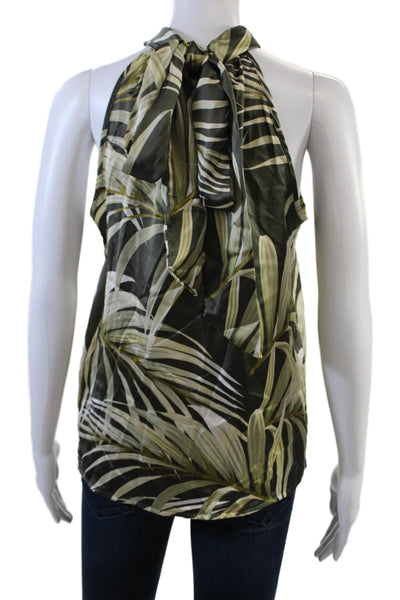 Rachel Zoe Womens Floral Halter Wrap Neck Sleeveless Blouse Top Green Size S