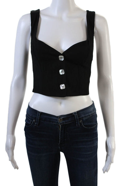 Jason Wu Womens Button Down Front Sleeveless Crop Top Tank Black Size S