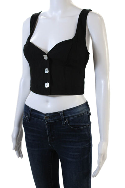 Jason Wu Womens Button Down Front Sleeveless Crop Top Tank Black Size S