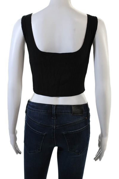 Jason Wu Womens Button Down Front Sleeveless Crop Top Tank Black Size S