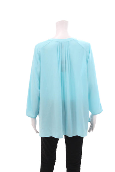 NYDJ Curves 360 Womens Half Button Down Blouse Ocean Drive Blue Size Large