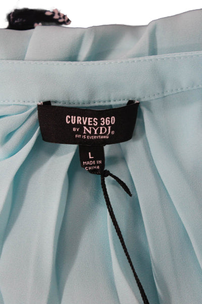 NYDJ Curves 360 Womens Half Button Down Blouse Ocean Drive Blue Size Large