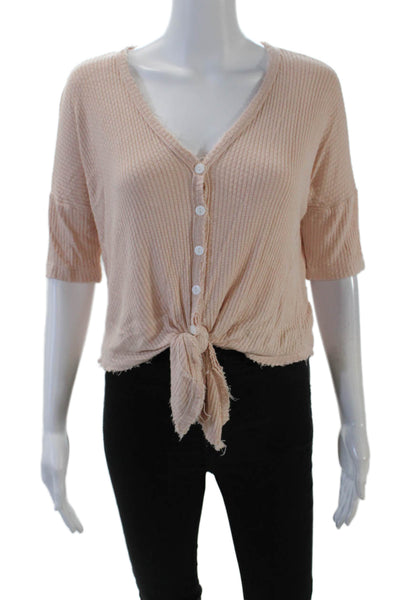 Fifteen Twenty Womens Short Sleeve Button Tie Front Knit Shirt Pink Size XS