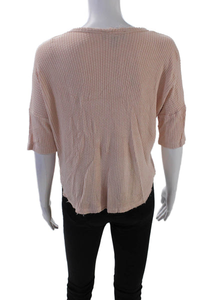 Fifteen Twenty Womens Short Sleeve Button Tie Front Knit Shirt Pink Size XS