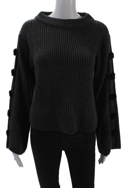 Milly Womens Long Sleeve Scoop Neck Ribbed Sweater Gray Wool Size Petite