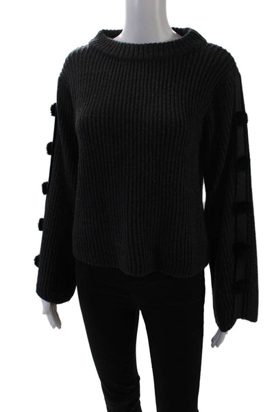 Milly Womens Long Sleeve Scoop Neck Ribbed Sweater Gray Wool Size Petite
