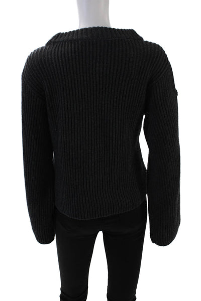 Milly Womens Long Sleeve Scoop Neck Ribbed Sweater Gray Wool Size Petite