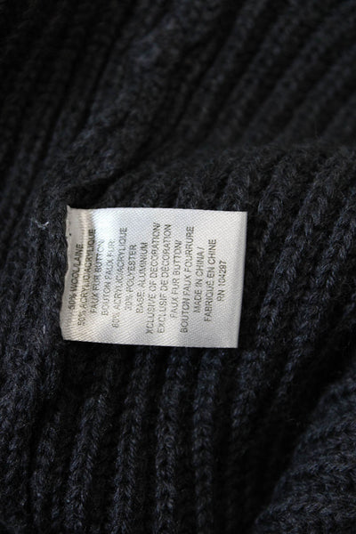 Milly Womens Long Sleeve Scoop Neck Ribbed Sweater Gray Wool Size Petite