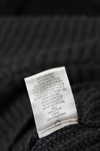 Milly Womens Long Sleeve Scoop Neck Ribbed Sweater Gray Wool Size Petite