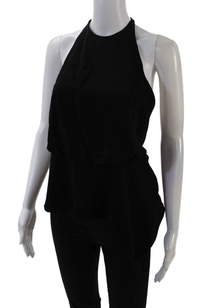 Halston Heritage Womens Sleeveless Crew Neck Strappy Back Blouse Black Size 2