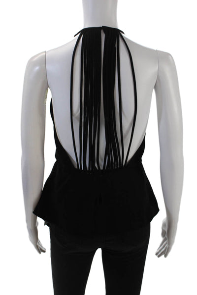 Halston Heritage Womens Sleeveless Crew Neck Strappy Back Blouse Black Size 2