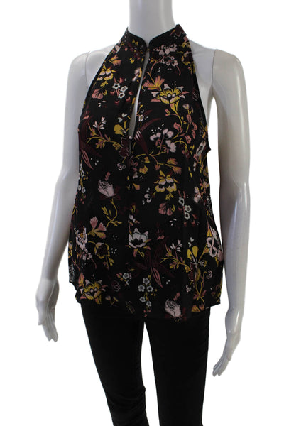 ALC Womens Sleeveless Keyhole High Neck Floral Silk Blouse Top Black Size 2