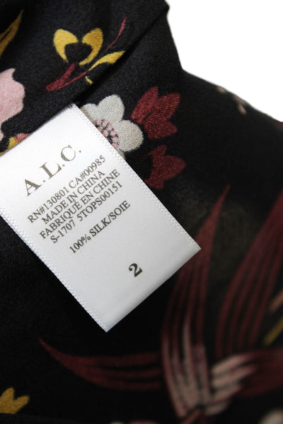 ALC Womens Sleeveless Keyhole High Neck Floral Silk Blouse Top Black Size 2