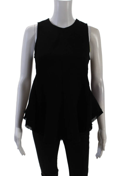 Elizabeth and James Womens Sleeveless Crew Neck Fringe Blouse Black Size XS