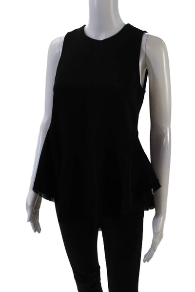 Elizabeth and James Womens Sleeveless Crew Neck Fringe Blouse Black Size XS
