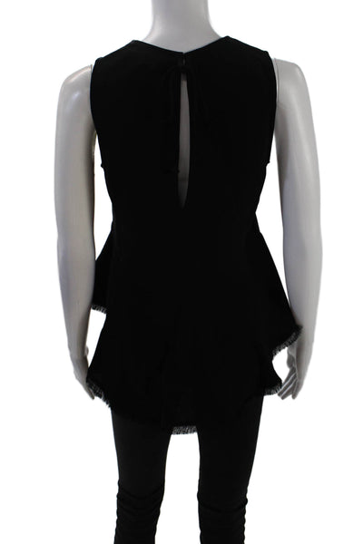 Elizabeth and James Womens Sleeveless Crew Neck Fringe Blouse Black Size XS