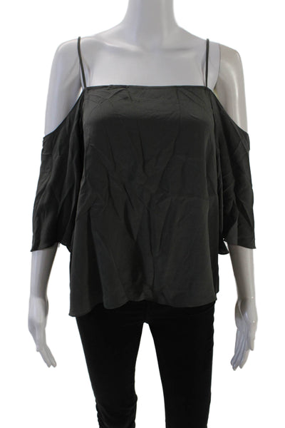 Bailey 44 Womens Short Sleeve Cold Shoulder Square Neck Silk Top Gray Size XS