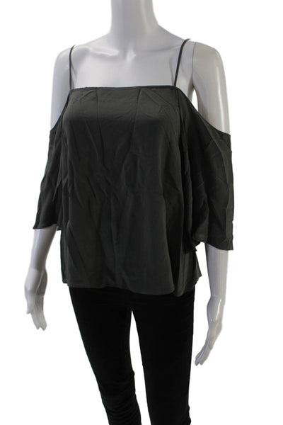 Bailey 44 Womens Short Sleeve Cold Shoulder Square Neck Silk Top Gray Size XS
