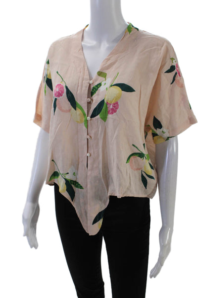 Rails Womens Short Sleeve Button Front Linen Citrus Shirt Peach Multi Size XS