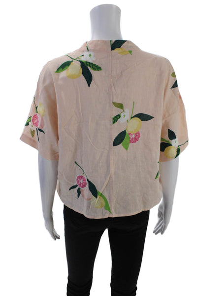 Rails Womens Short Sleeve Button Front Linen Citrus Shirt Peach Multi Size XS