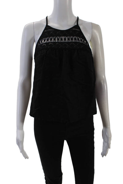 Milly Womens Sleeveless Scoop Neck Crochet Yoke Tank Top Black Size 4