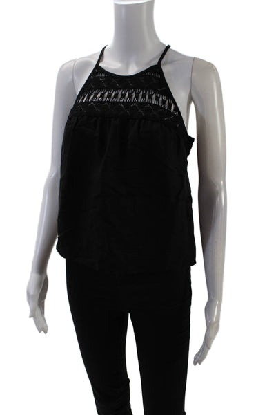 Milly Womens Sleeveless Scoop Neck Crochet Yoke Tank Top Black Size 4