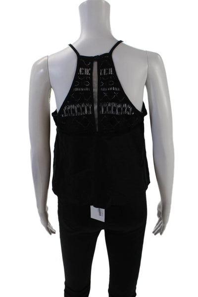 Milly Womens Sleeveless Scoop Neck Crochet Yoke Tank Top Black Size 4