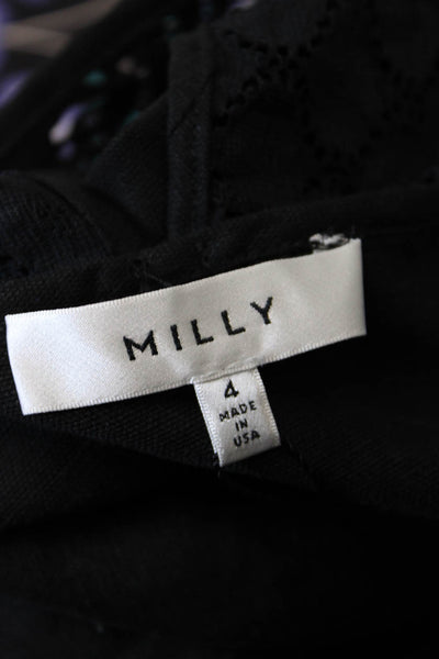 Milly Womens Sleeveless Scoop Neck Crochet Yoke Tank Top Black Size 4