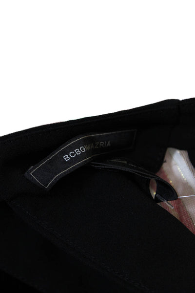 BCBGMAXAZRIA Womens Front Zip Crew Neck Ruffled Crepe Top Black Size Extra Small