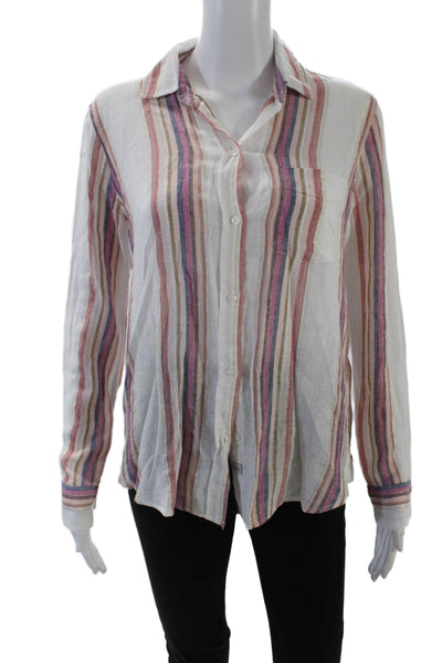 Rails Womens Button Front Collared Striped Shirt White Pink Size Extra Small