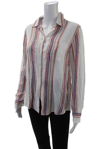 Rails Womens Button Front Collared Striped Shirt White Pink Size Extra Small