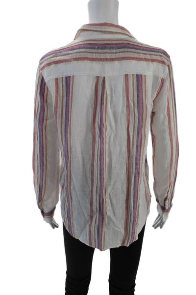 Rails Womens Button Front Collared Striped Shirt White Pink Size Extra Small