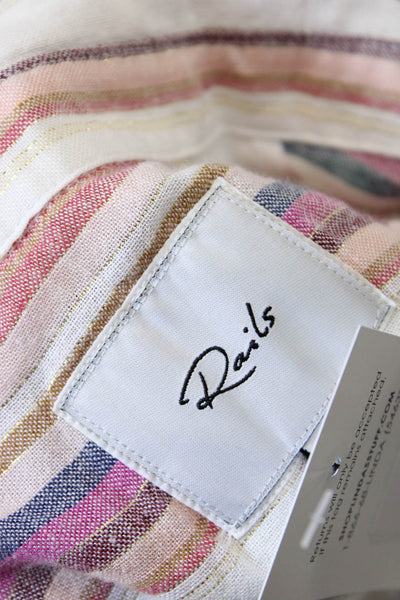 Rails Womens Button Front Collared Striped Shirt White Pink Size Extra Small