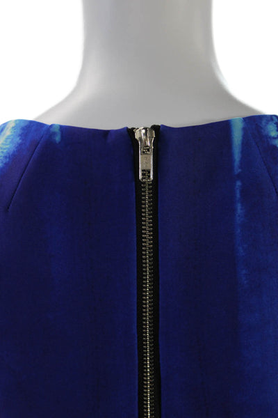 Milly Womens Back Zip Scoop Neck Abstract Mini Shift Dress Blue Multi Size 2