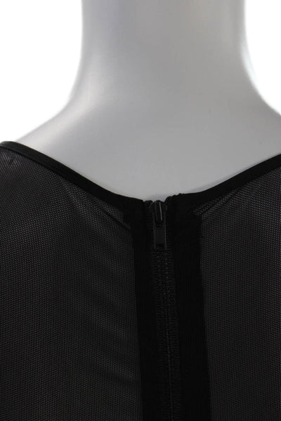 Milly Womens Back Zip Mesh Trim Scoop Neck Embroidered Dress Black Multi Size 2
