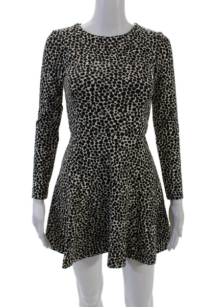 Mara Hoffman Womens Back Zip Long Sleeve Knit Spotted Dress White Black Size XS