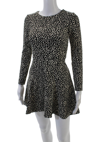 Mara Hoffman Womens Back Zip Long Sleeve Knit Spotted Dress White Black Size XS