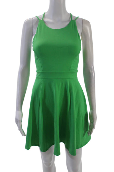 Susana Monaco Womens Cross Back Crew Neck Knit Swing Dress Green Size XS