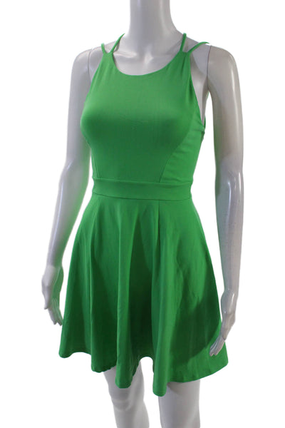 Susana Monaco Womens Cross Back Crew Neck Knit Swing Dress Green Size XS
