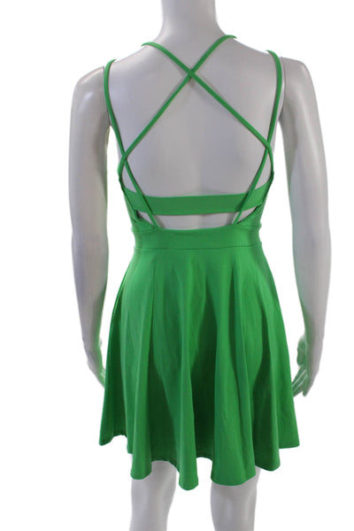 Susana Monaco Womens Cross Back Crew Neck Knit Swing Dress Green Size XS