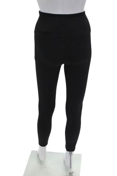 Carbon38 Womens Ribbed Elastic High Waisted Ankle Leggings Black Size S