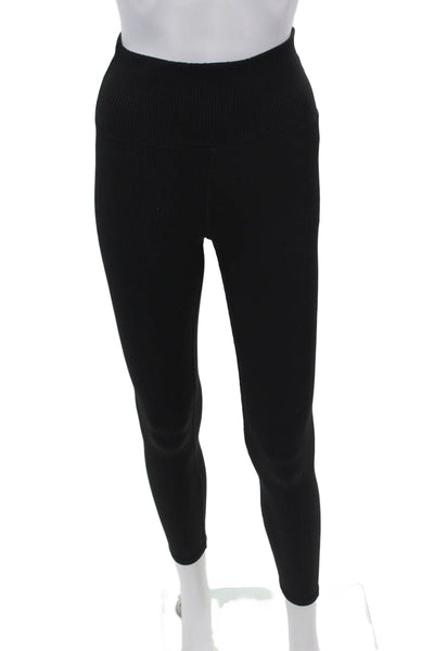 Carbon38 Womens Ribbed Elastic High Waisted Ankle Leggings Black Size M