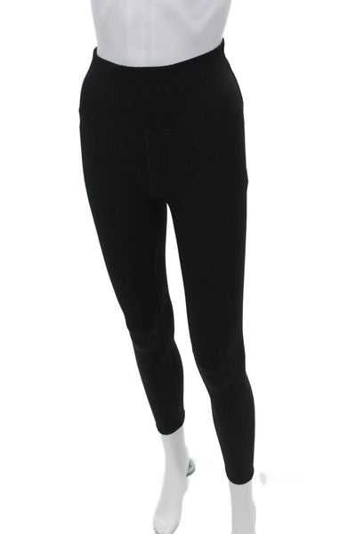Carbon38 Womens Ribbed Elastic High Waisted Ankle Leggings Black Size M