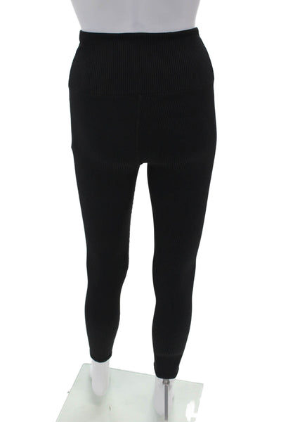 Carbon38 Womens Ribbed Elastic High Waisted Ankle Leggings Black Size M