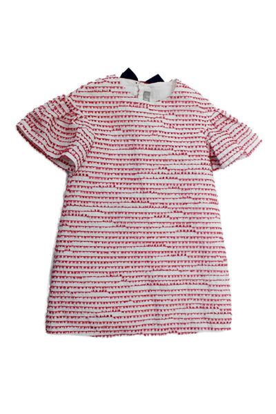 Il Gufo Girls Striped Fringe Short Sleeve Round Neck Dress White Size 3A