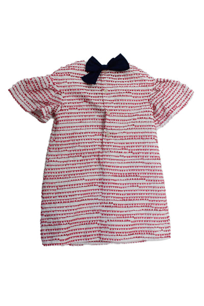 Il Gufo Girls Striped Fringe Short Sleeve Round Neck Dress White Size 3A