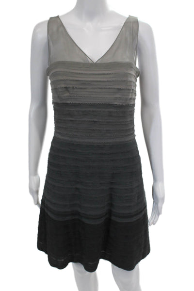 BCBGMAXAZRIA Womens V Neck Ombre Sleeveless A Line Dress Gray Size 8